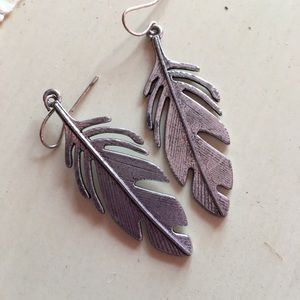 Silver tone leaf earrings